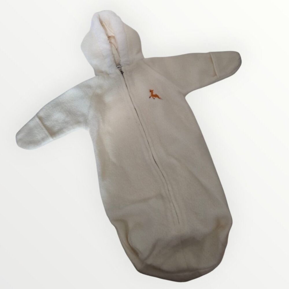 Vtg Tidy Kins Baby Bunting Bag Infant Outerwear White Hooded Deer